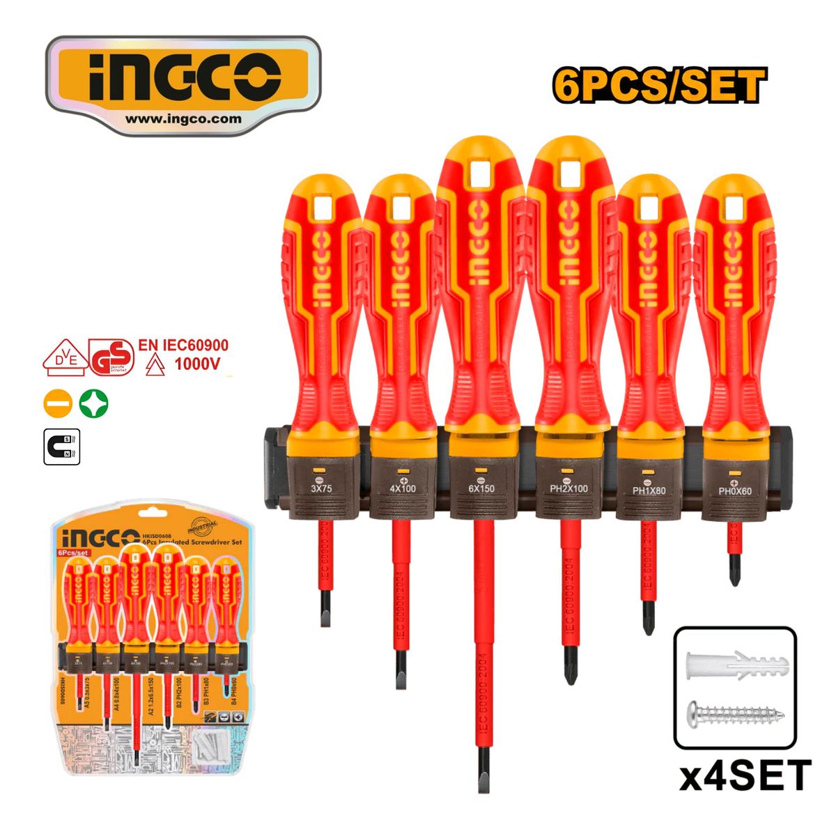 INGCO TOOLS - HKISD0608 SET DE DESTORNILLADORES CON AISLANTE 6PZ