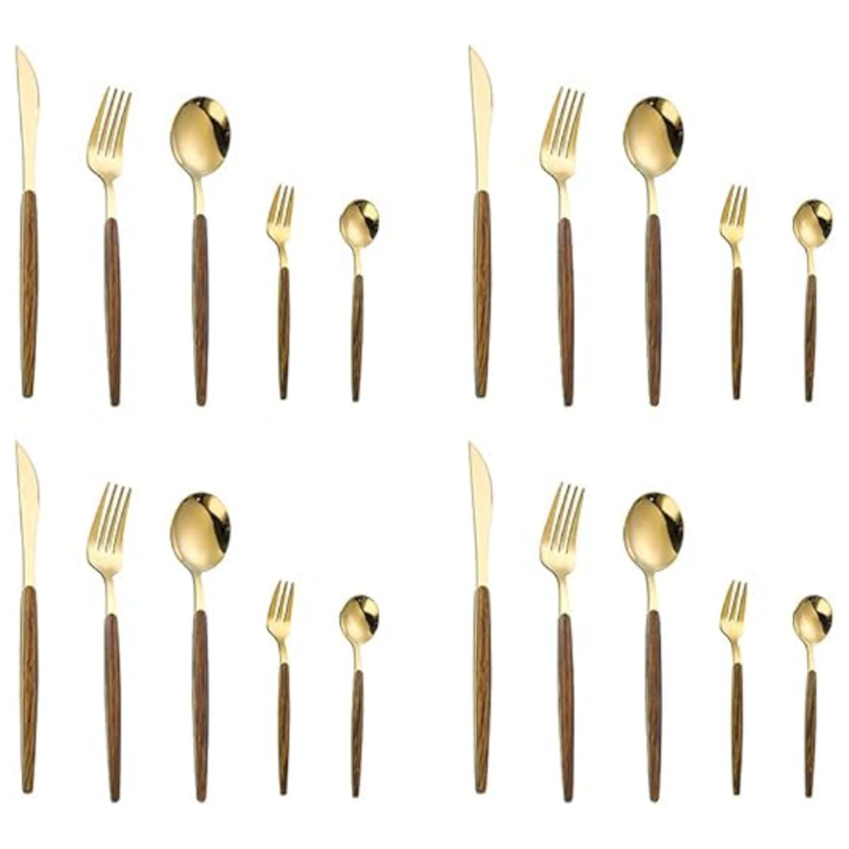 PIA COPELLO STORE - Set de Cubiertos Dorados y Mango de Madera 20 Piezas