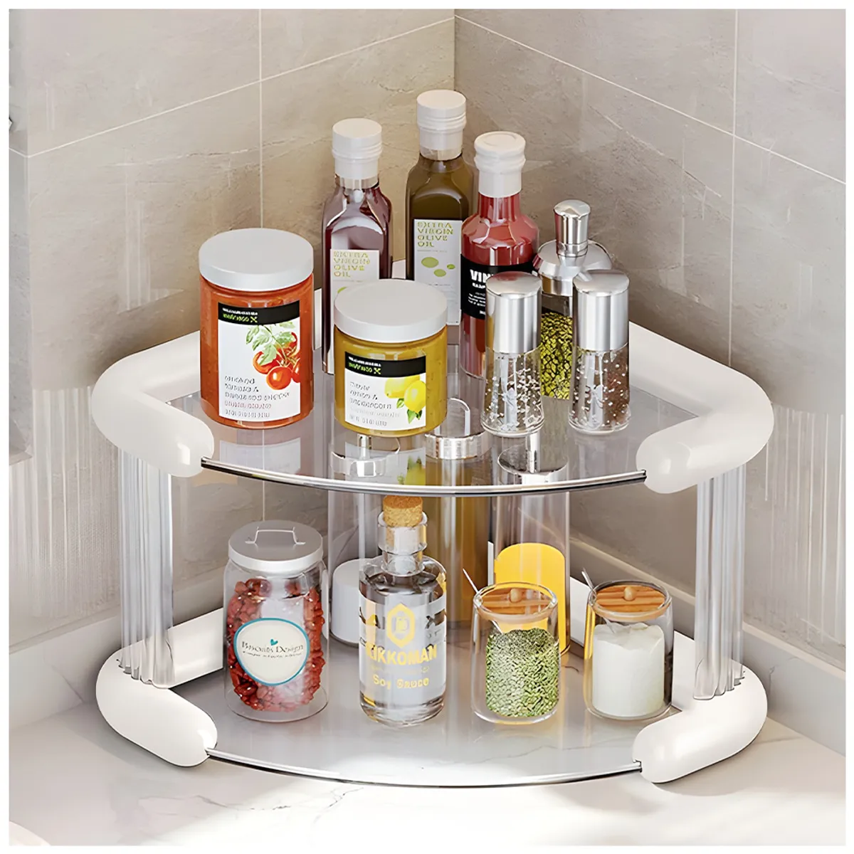 KELLER - Organizador Esquinero de Cocina 2 Niveles Multiusos Elegante E47