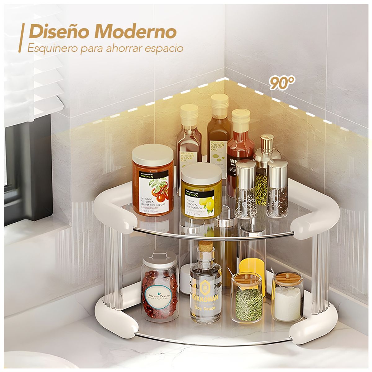 KELLER - Organizador Esquinero de Cocina 2 Niveles Multiusos Elegante E47