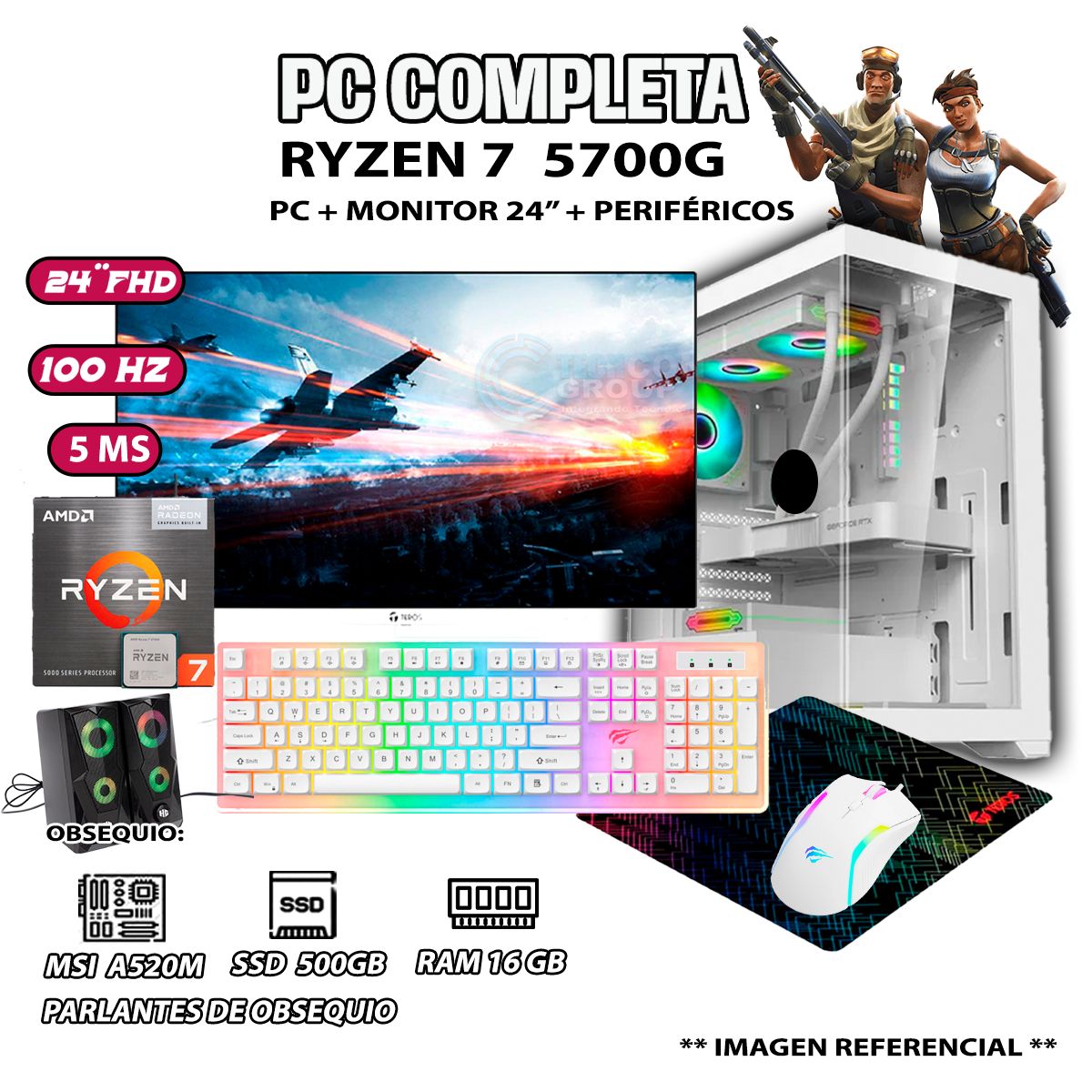 AMD - Computadora Completa Ryzen 7 5700G RAM 16GB DISCO SSD 500GB MONITOR 24" FHD