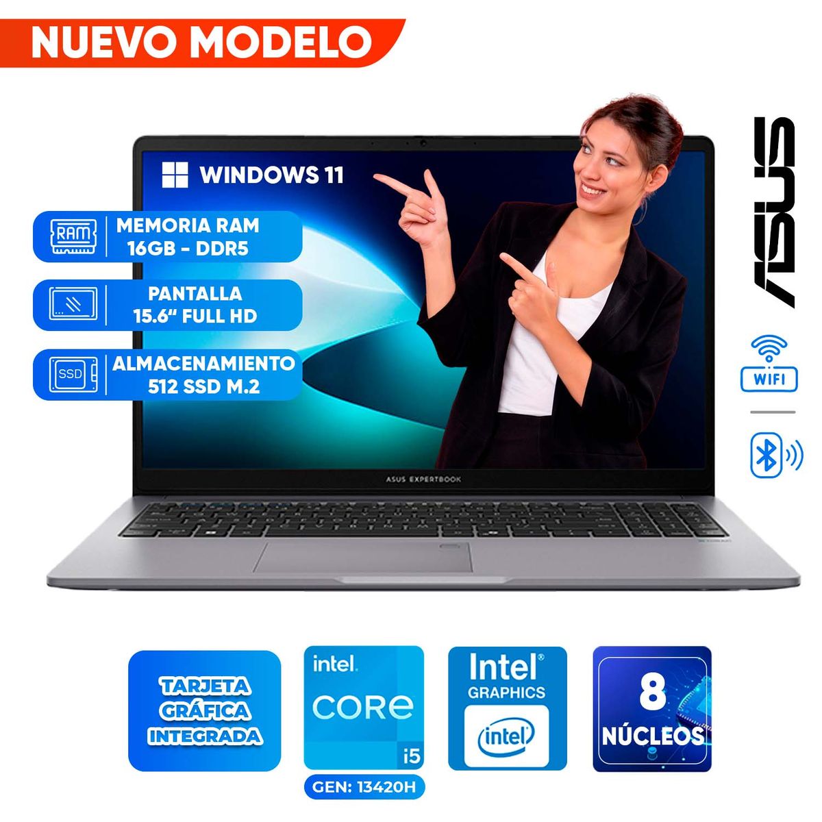 ASUS - Laptop ASUS ExpertBook P1, Core i5-13420H, 16GB DDR5, 512GB SSD, 15.6 FULL HD