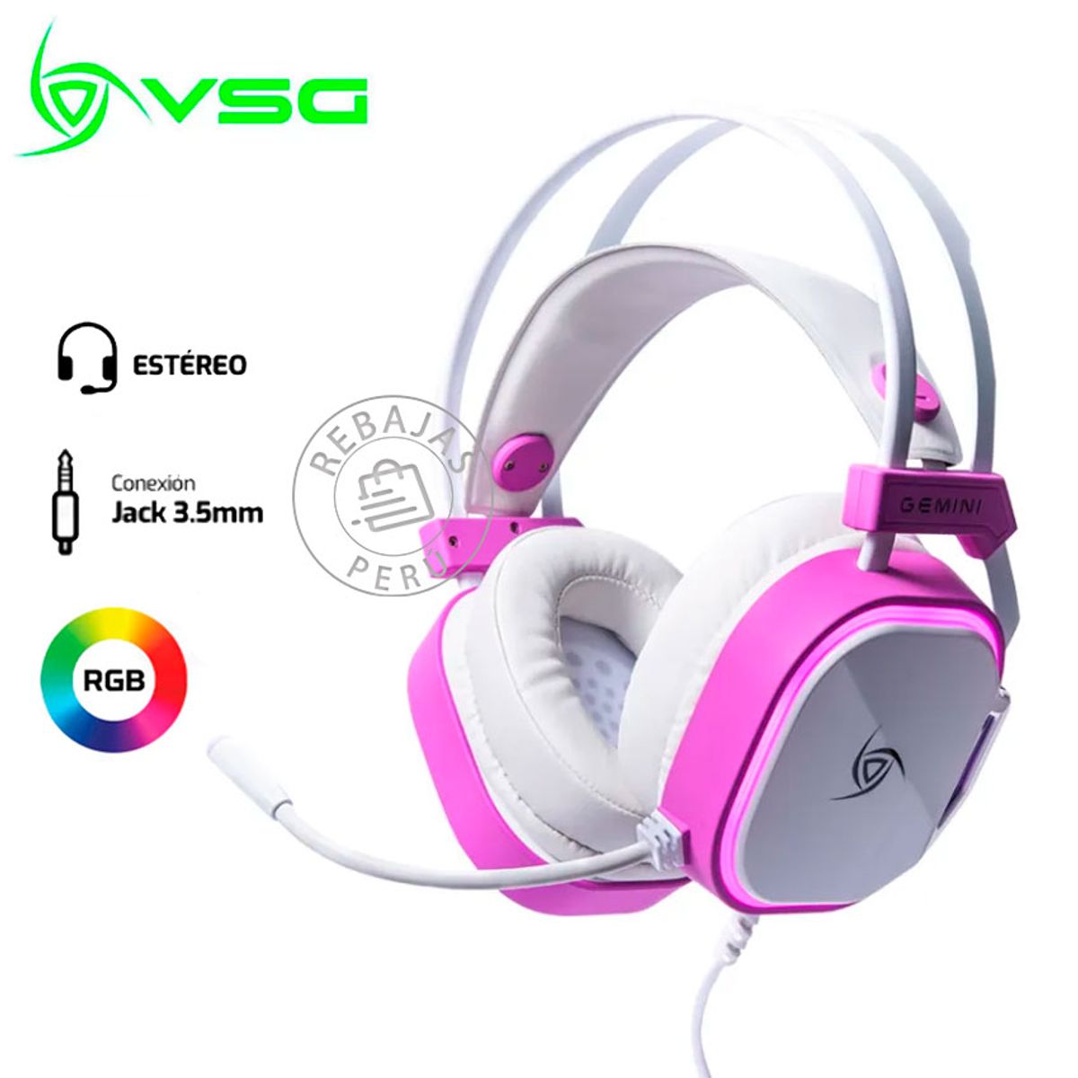 VSG - Audífonos VSG Gemini Stereo Sound Blanco RGB 35mm + USB