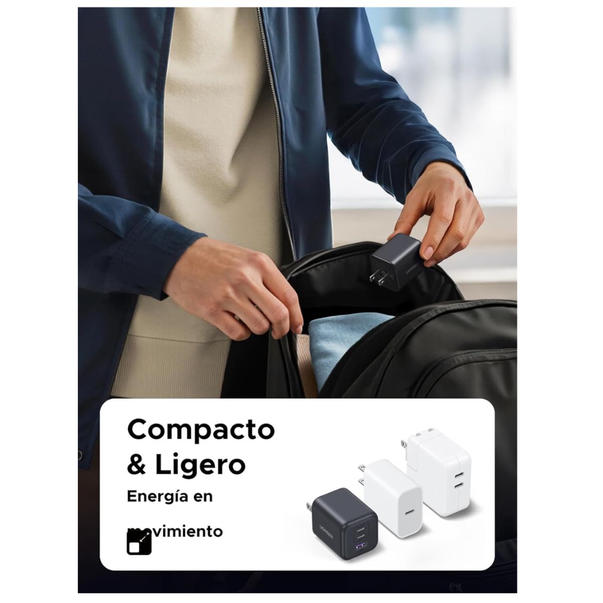 UGREEN - Cargador de pared GaN 2 puertos USB-C 1 puerto USB carga rápida Nexode 45W