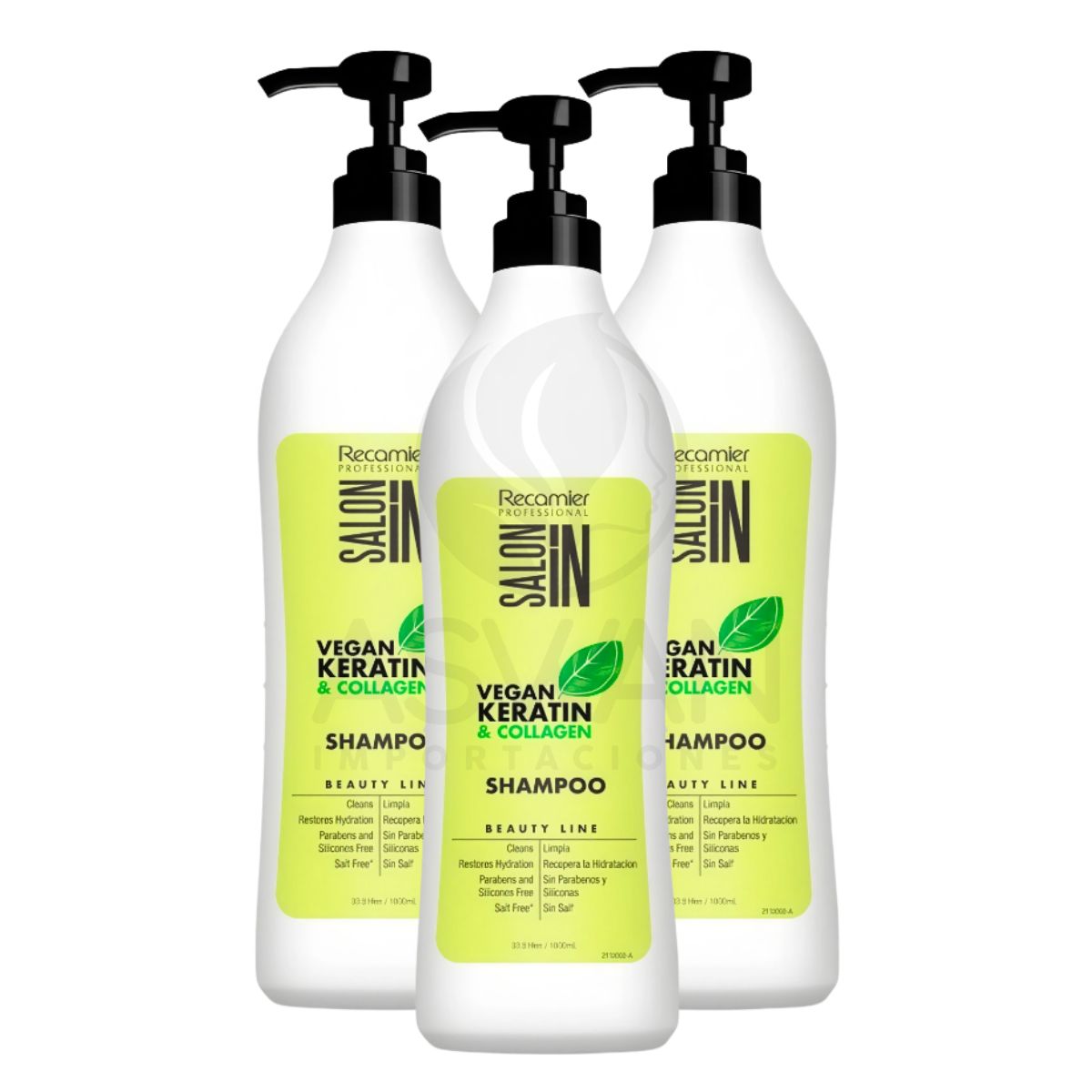 GENERICO - Pack x3 Shampoo Vegan Keratin & Collagen 1000 ml - RECAMIER