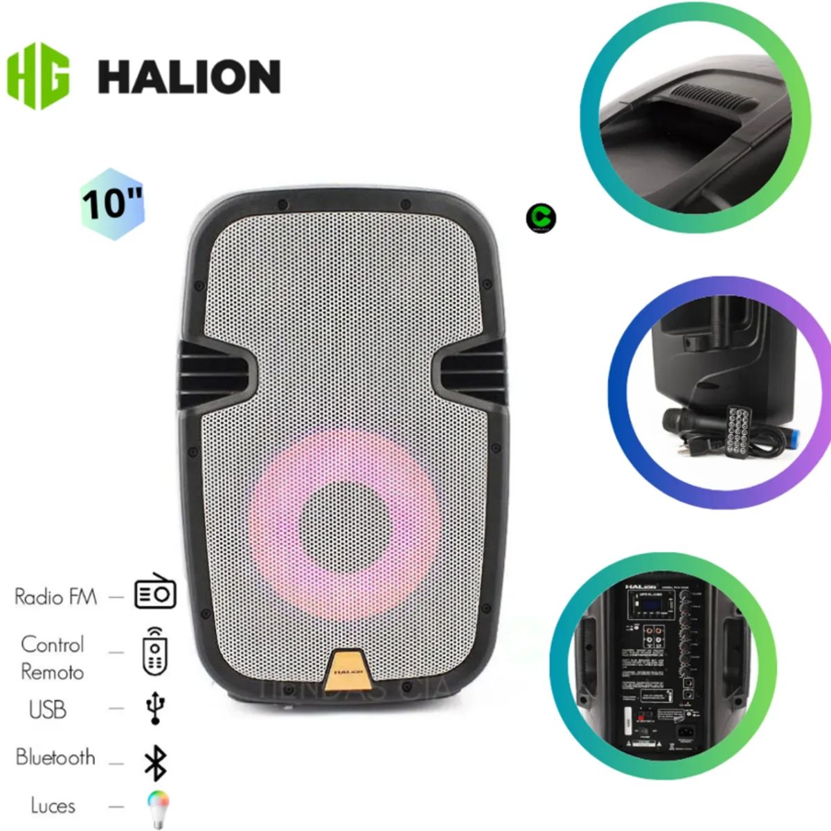 HALION - Parlante Portátil Helión PHA-10MB 10” 1000W PMPO USB BT