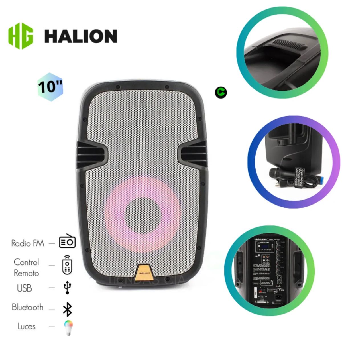 HALION - Parlante Portátil Helión PHA-10MB 10” 1000W PMPO USB BT
