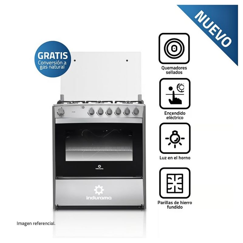 INDURAMA - Cocina Indurama Cataluña 6 Hornillas Croma