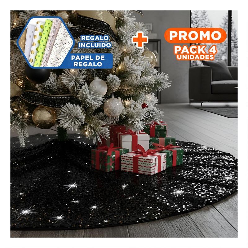 ANIMALIA - Pack4 Mantel Liso para Navidad 120m Negro Y+Papel de Regalo