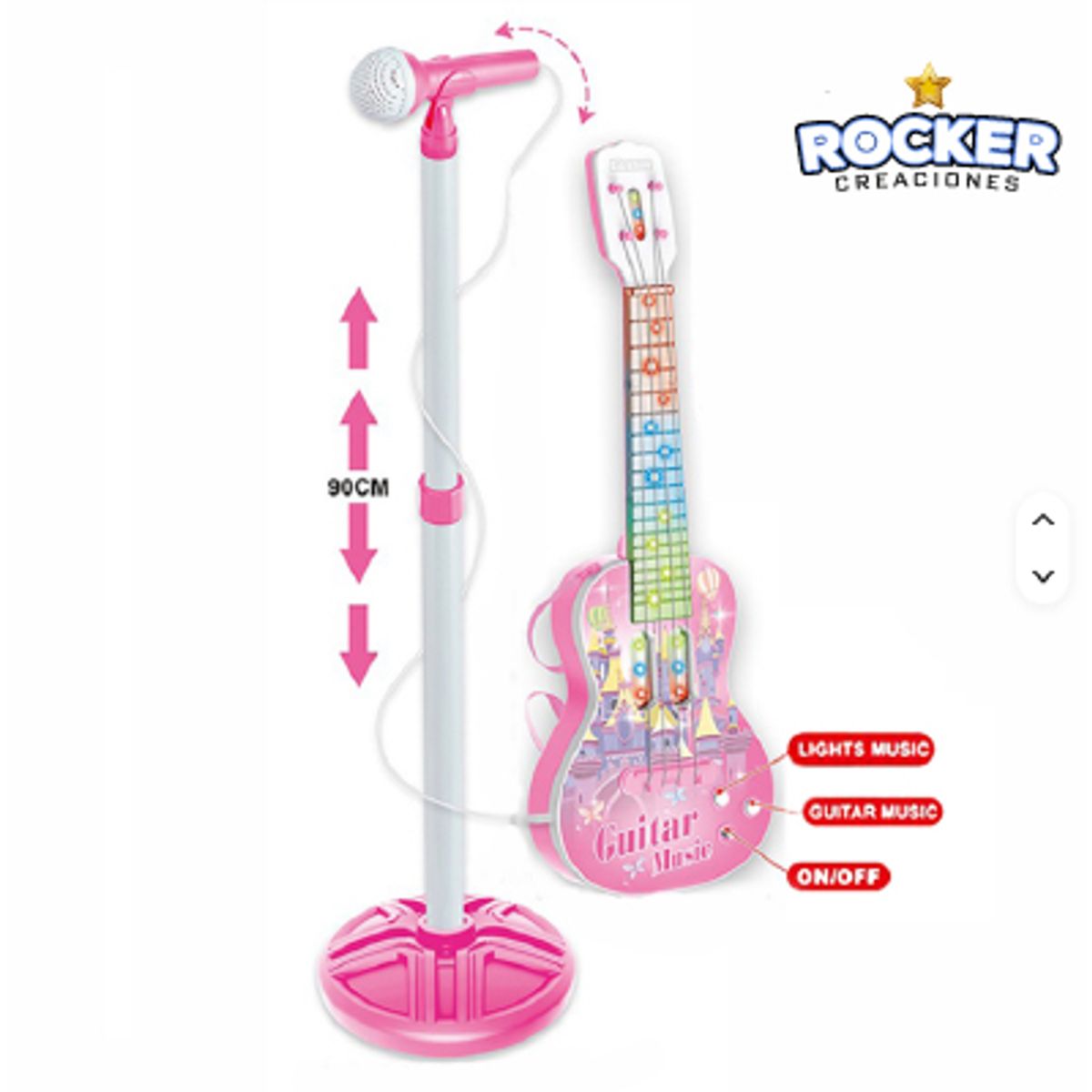GENERICO - GUITARRA MUSICAL CON MICROFONO Y LUCES LED ROSA