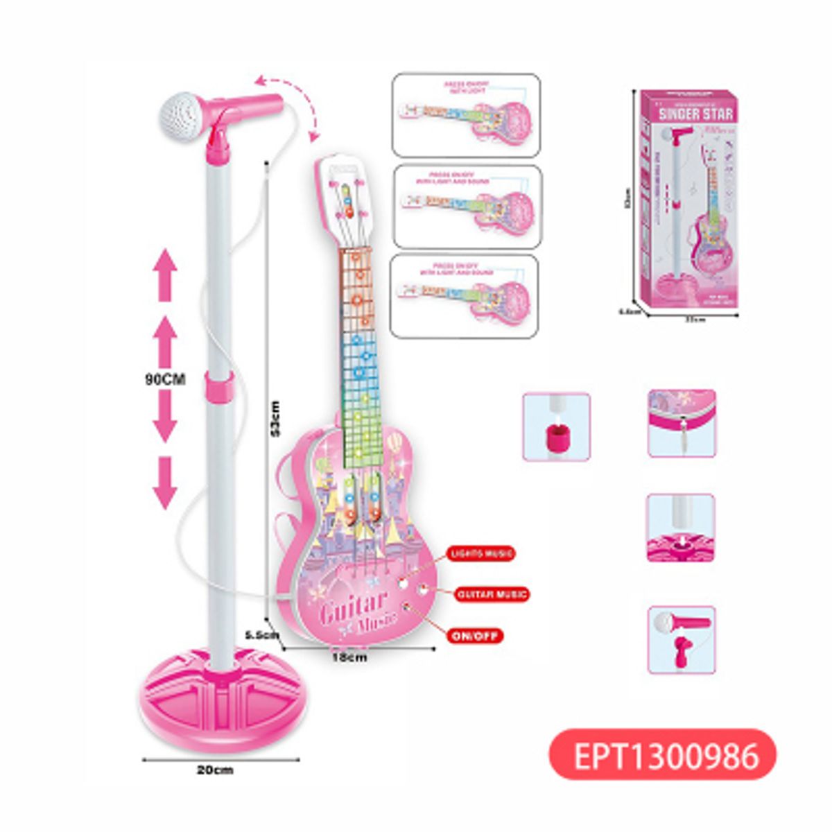 GENERICO - GUITARRA MUSICAL CON MICROFONO Y LUCES LED ROSA