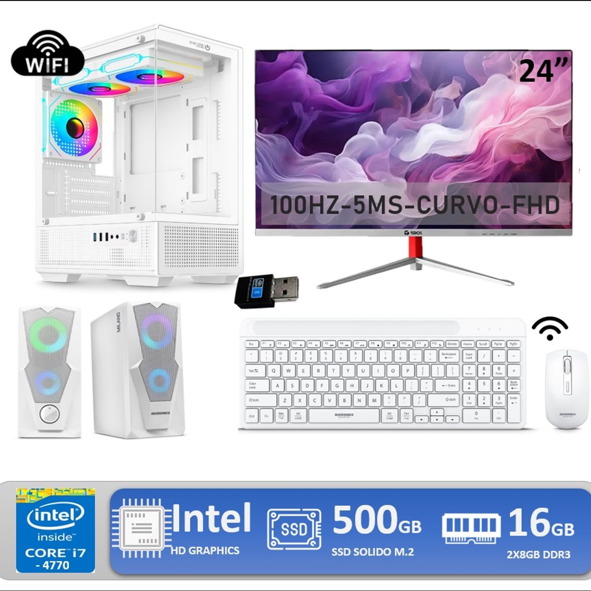 INTEL - Computadora Pc Intel Core I7 4770 Monitor 24 FDH SOLIDO 500GB RAM 16GB