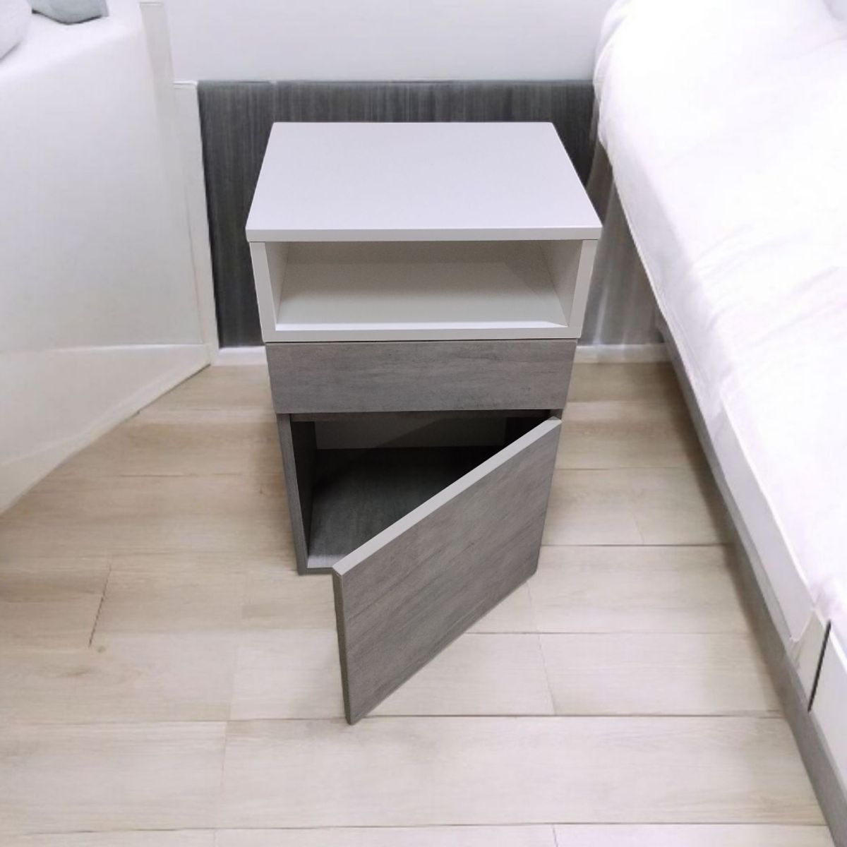 GENERICO - Velador melamina cajón y puerta Cemento