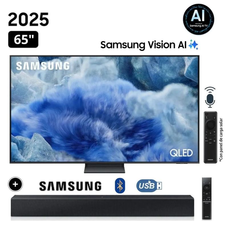 SAMSUNG - TELEVISOR SAMSUNG QLED 65 4K UHD Q8F Vision AI Smart TV QN65Q8FAAGXPE 2025 + Soundbar HW-C400