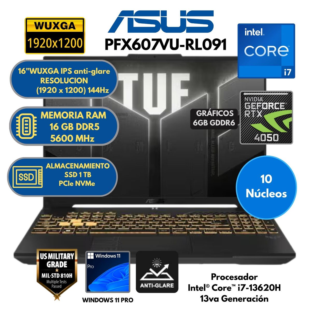 ASUS - Laptop ASUS TUF Gaming Intel Core i7 (FX607VU-RL091) RAM 16 GB SSD 1 TB 16" WUXGA Windows 11 PRO