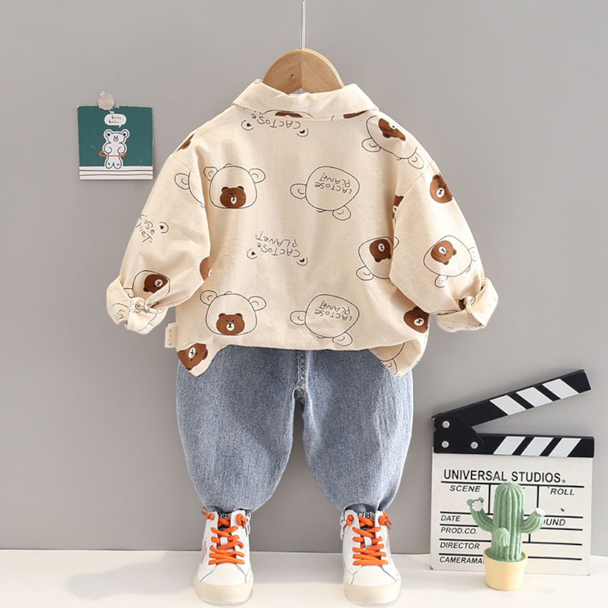 GENERICO - ROPA DE BEBÉ NIÑO -PEQUEÑO OSITO CAMISA Y PANTALÓN