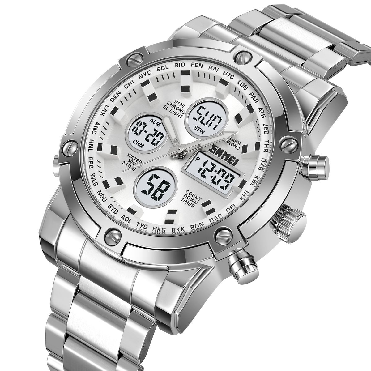 SKMEI - Reloj Skmei 2556 Plateado Correa Acero Digital Analogo