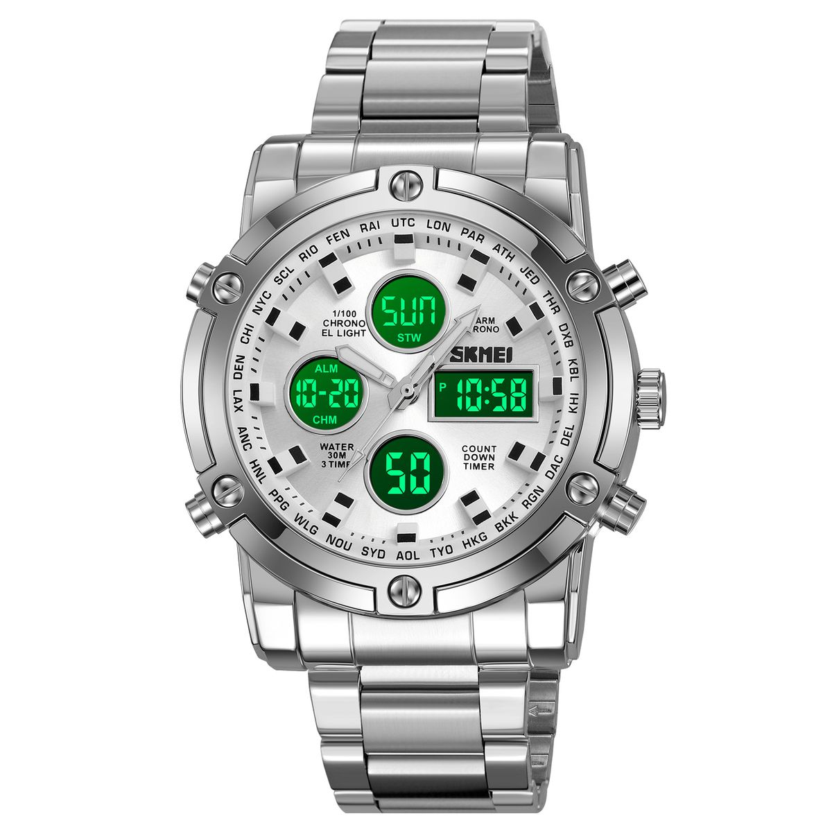 SKMEI - Reloj Skmei 2556 Plateado Correa Acero Digital Analogo