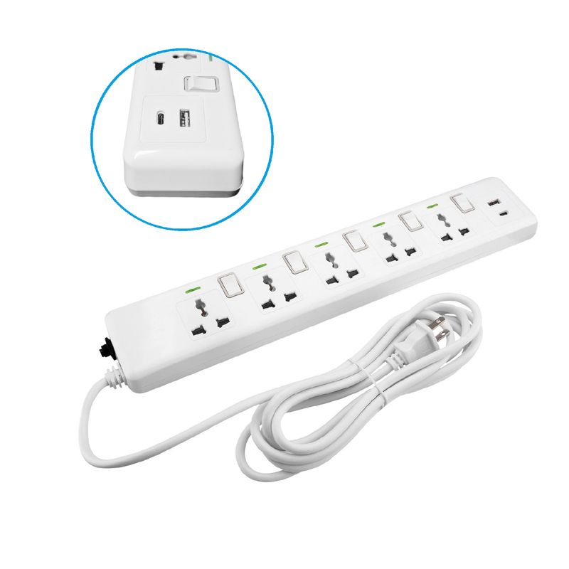 HOME LIGHT - Supresor de pico 5 tomas + Usb Tipo C, 5 Metros Elegant Home light