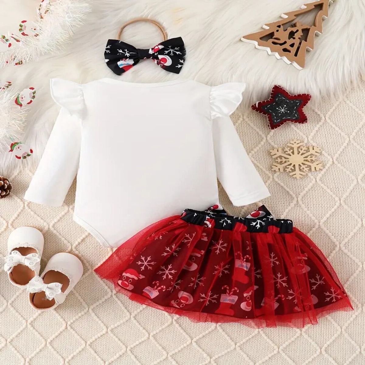 GENERICO - VESTIDO DE BEBÉ NIÑA NAVIDAD - SET DE 3 PIEZAS