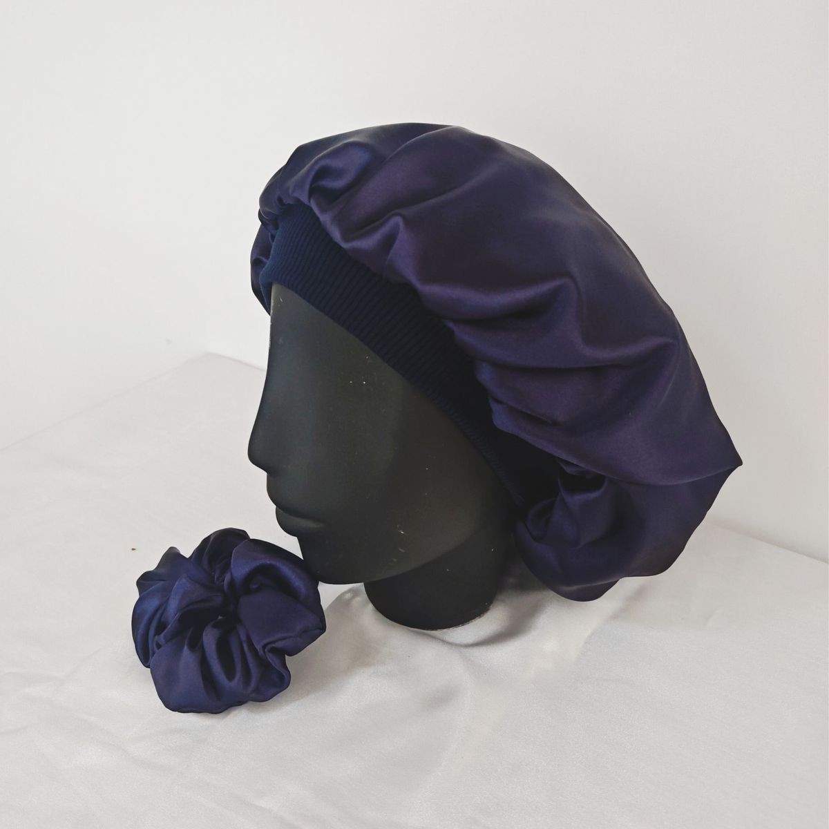 GENERICO - Gorro Antifrizz en Satín para Dormir - Borde Rib - Color Azul