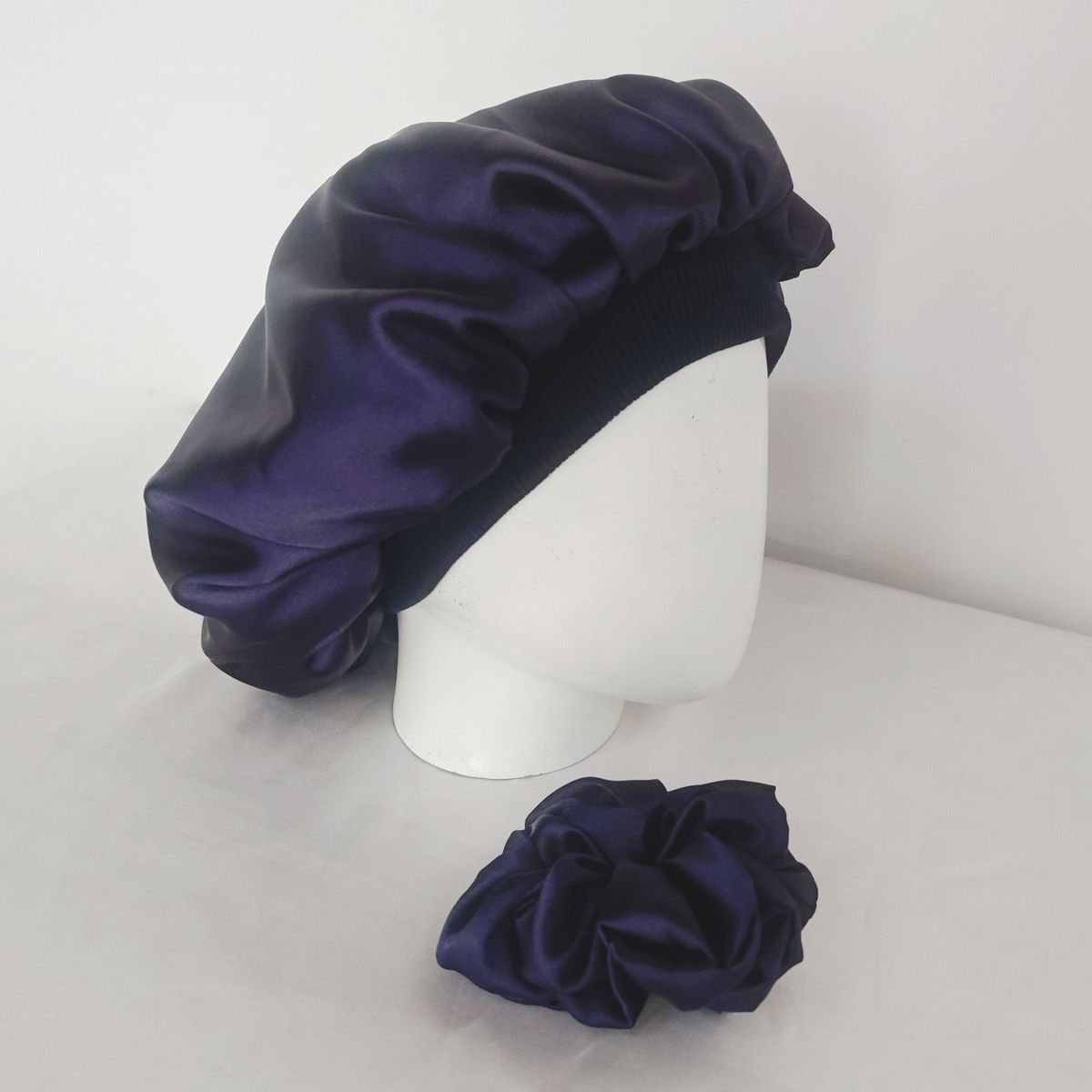 GENERICO - Gorro Antifrizz en Satín para Dormir - Borde Rib - Color Azul