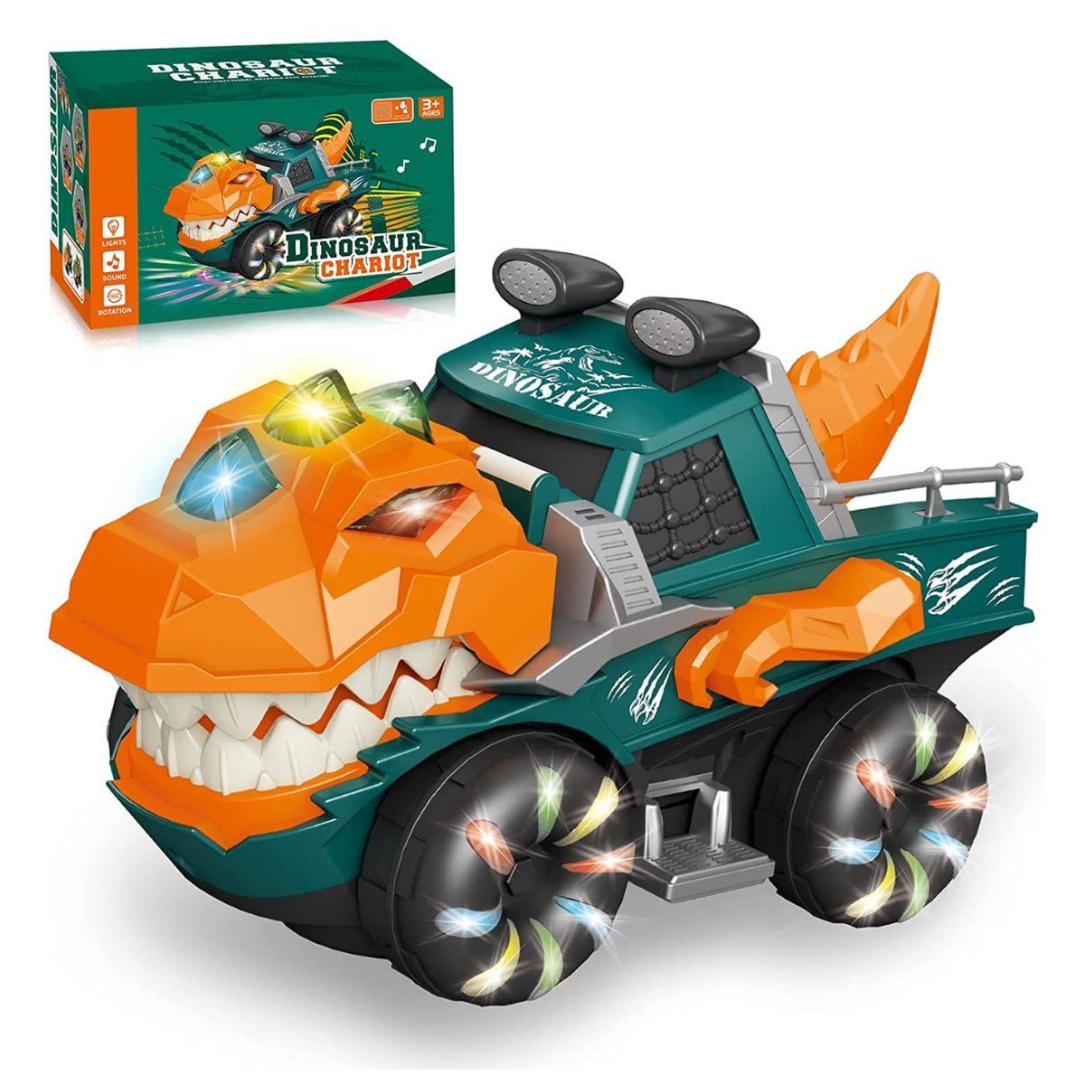 GENERICO - Juguete Carro Dinosaurio Con Luces Sonido Realista Gira 360°