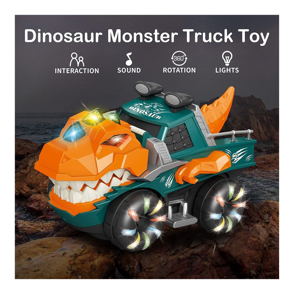 GENERICO - Juguete Carro Dinosaurio Con Luces Sonido Realista Gira 360°