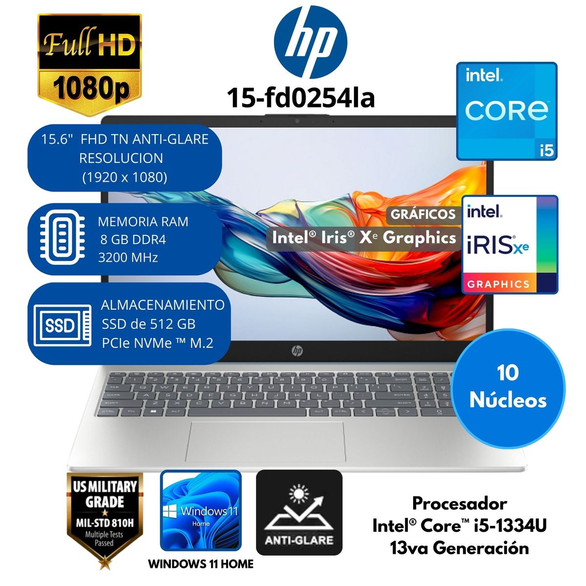 HP - Laptop HP Intel Core i5 (15-fd0254la) RAM 8 GB SSD 512 GB 15.6" FHD Windows 11 HOME