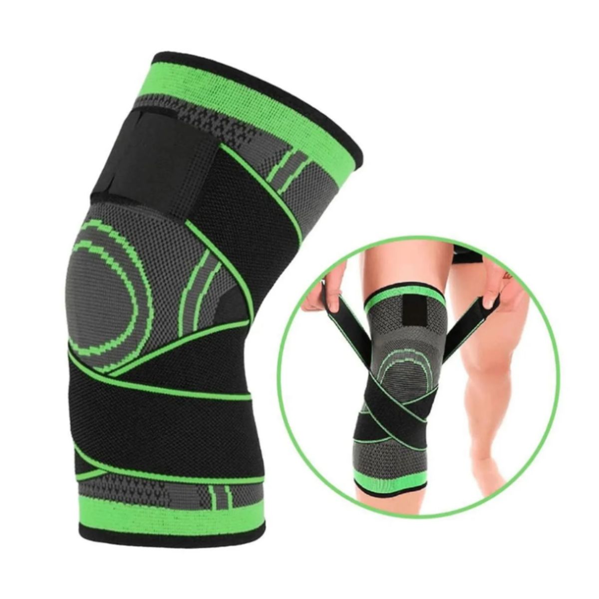 GENERICO - Rodillera con Correa Ajustable Elástica - verde con negro