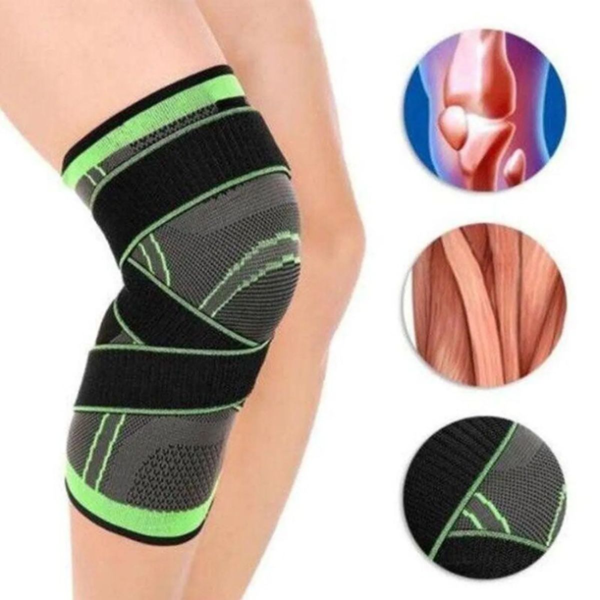 GENERICO - Rodillera con Correa Ajustable Elástica - verde con negro