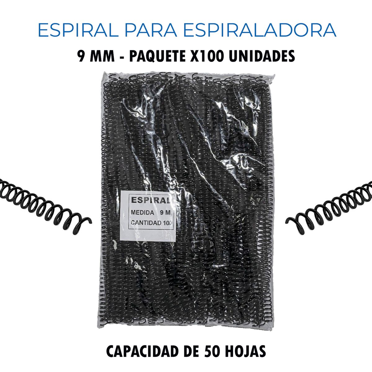 GENERICO - Espiral para Espiraladora de 9MM (50 Hojas) x 100