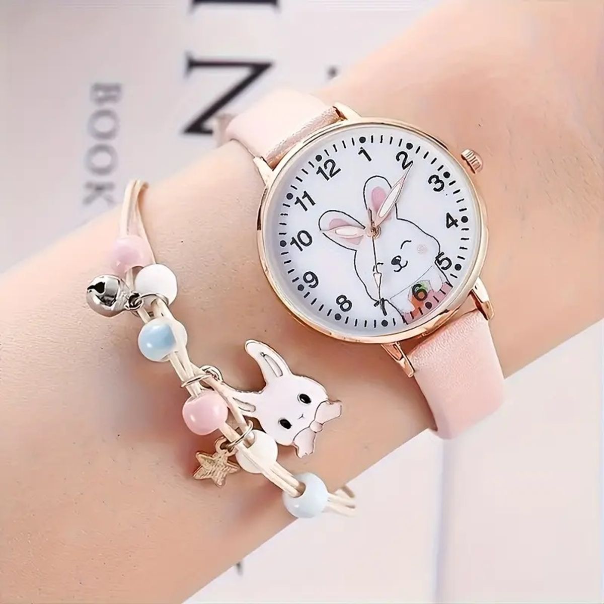 GENERICO - Reloj rosa para dama o niña + Pulsera