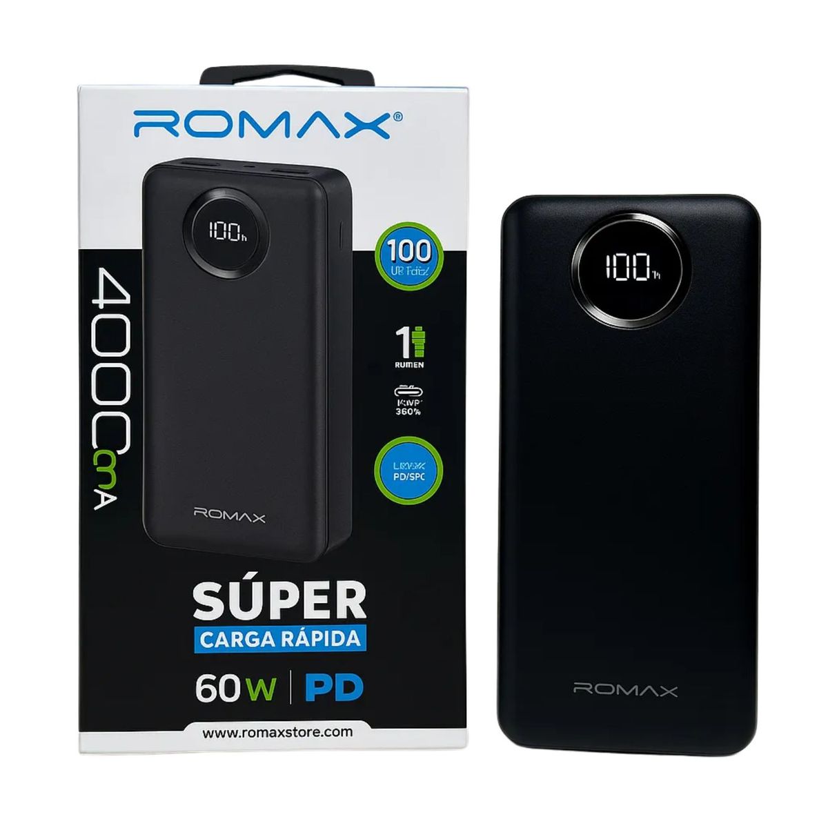 ROMAX - Power Bank Romax 40000mah Súper Carga Rápida 60w Pd