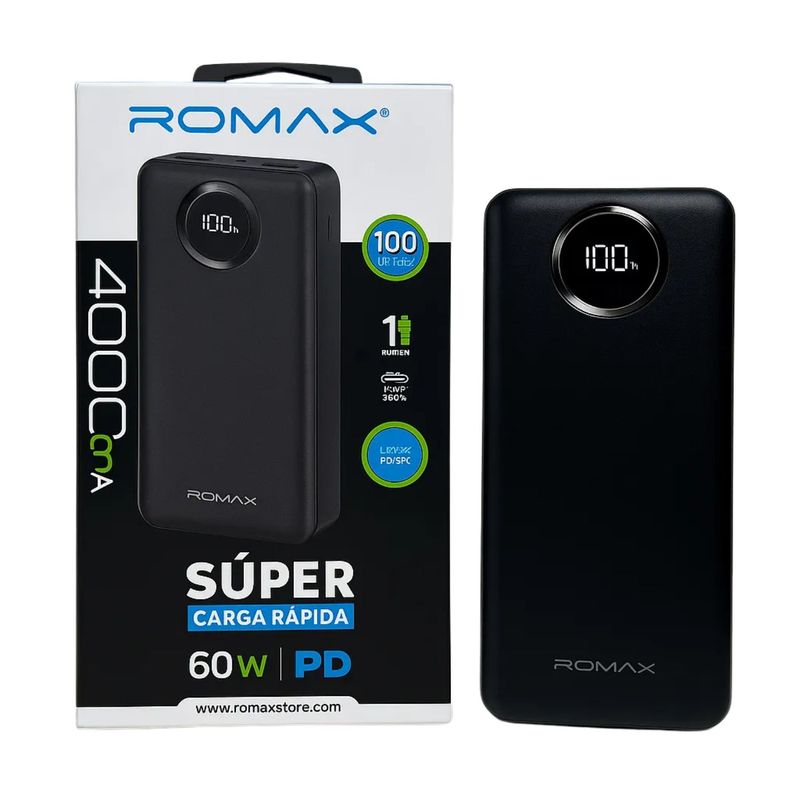 ROMAX - Power Bank Romax 40000mah Súper Carga Rápida 60w Pd