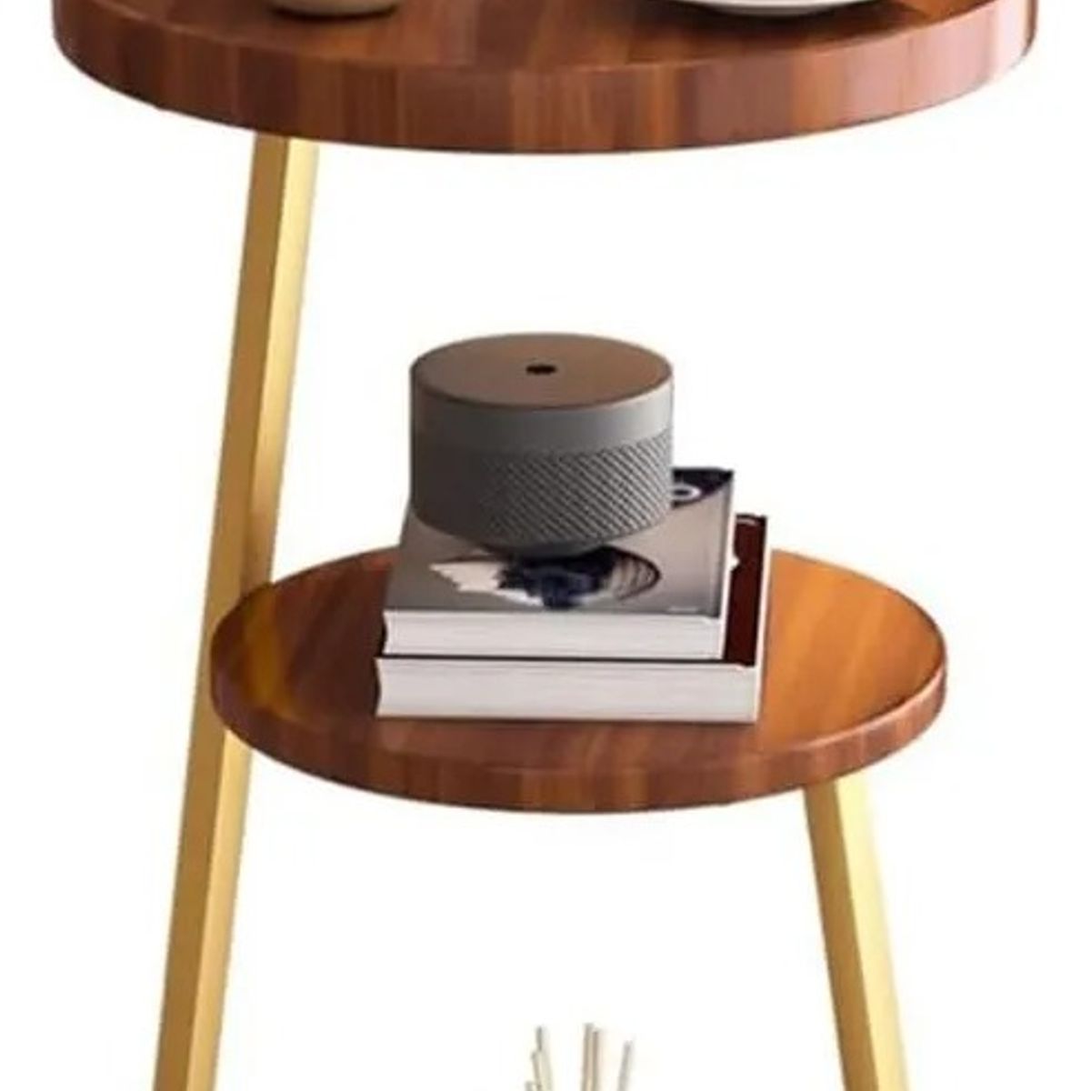 EVERSO - Mesa De Centro Lateral Living Redonda Doble Madera Nactural