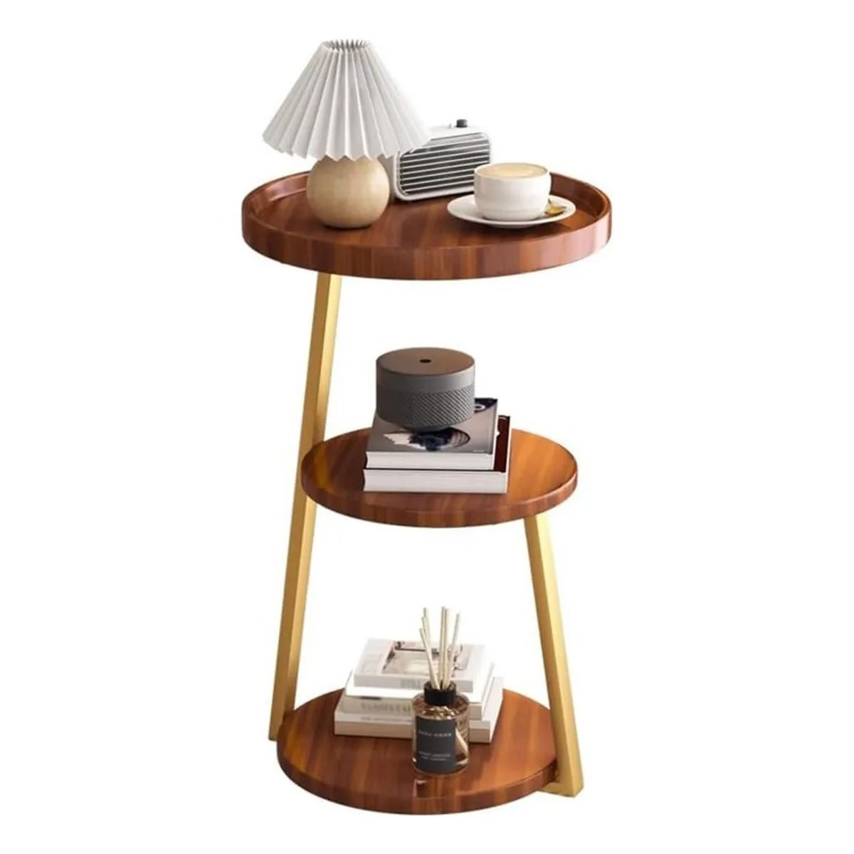 EVERSO - Mesa De Centro Lateral Living Redonda Doble Madera Nactural