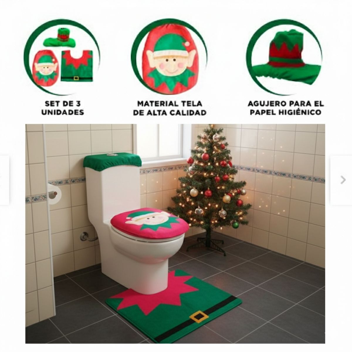 GENERICO - Set de 3 piezas de baño de Navidad