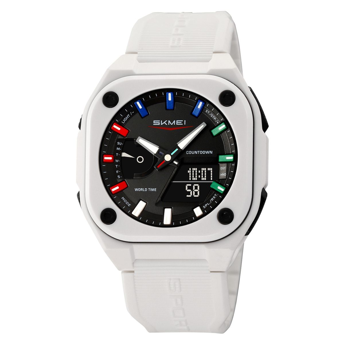 SKMEI - Reloj Skmei 2328 BLANCO WORLD TIME Correa Silicona Hora Mundial