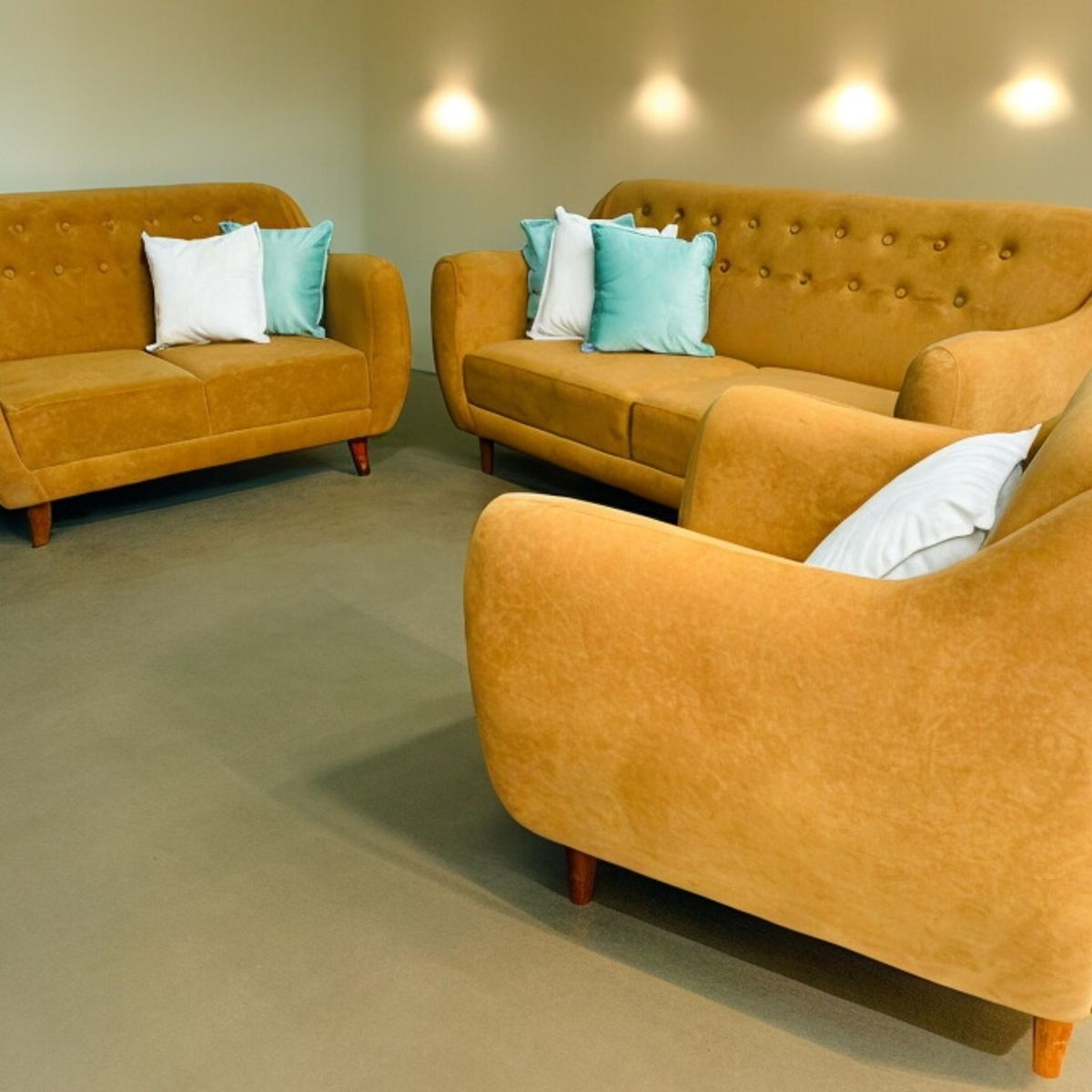 AMOBLART - Seccional Vintage 3 piezas - camello - Tela antifluido