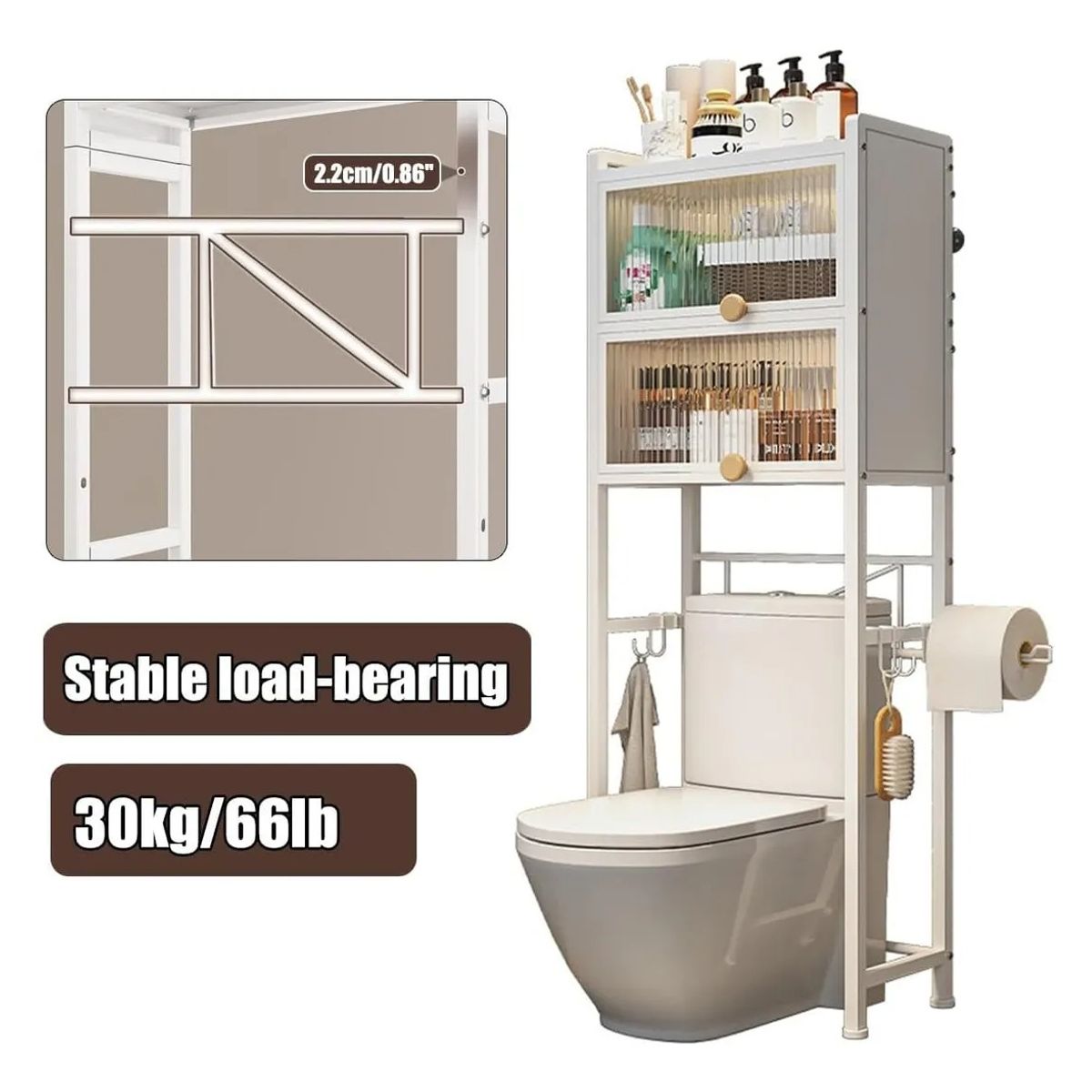 EVERSO - Estante De Organizador De 3 Niveles Con Puerta Abatible Baño