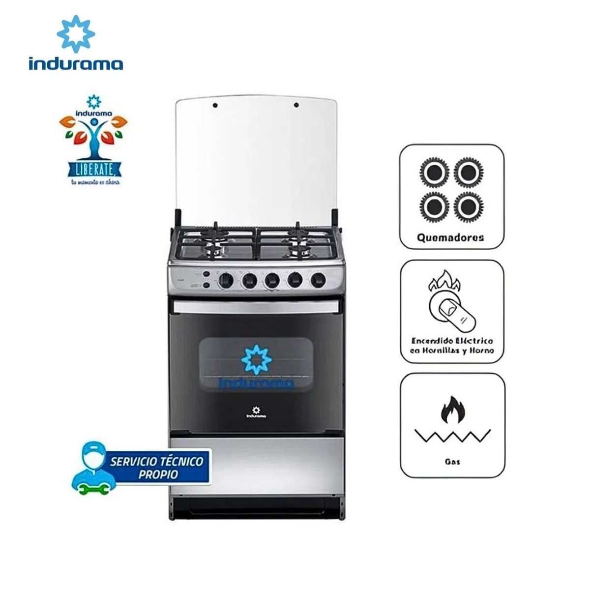 INDURAMA - COCINA A GAS INDURAMA 4 QUEMADORES VIENA SPAZIO PLUS
