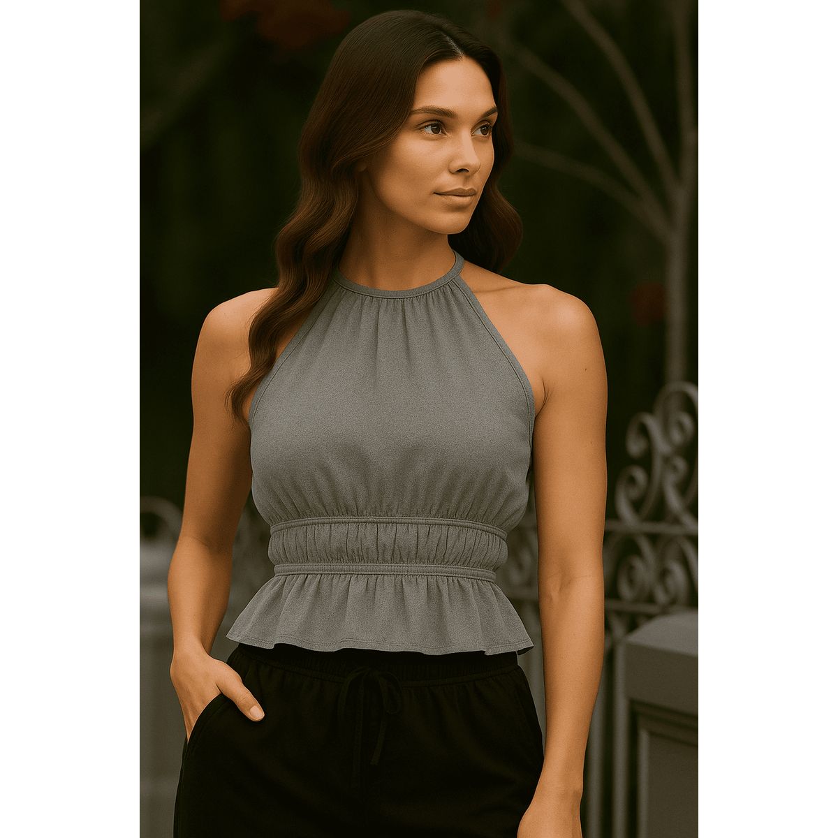 AMA OUTFITTERS - TOP LUPE HALTHER DRAPEADO DE LYCRA