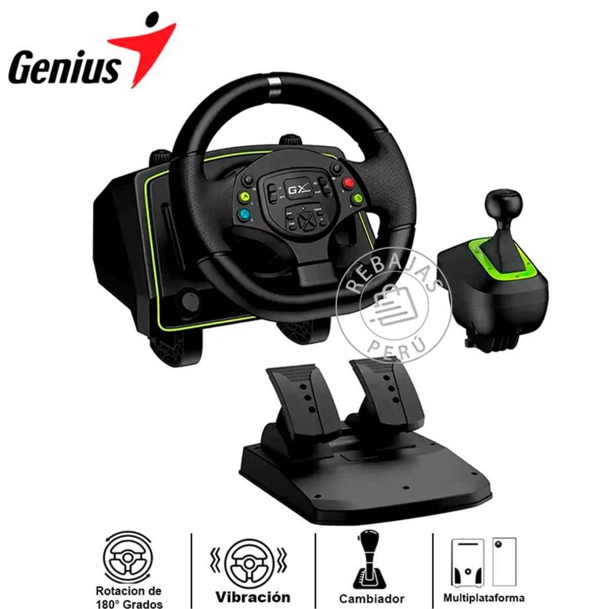 GENIUS - Volante Genius GX Speed Master X2 con Pedales y Palanca 1080° Vibration