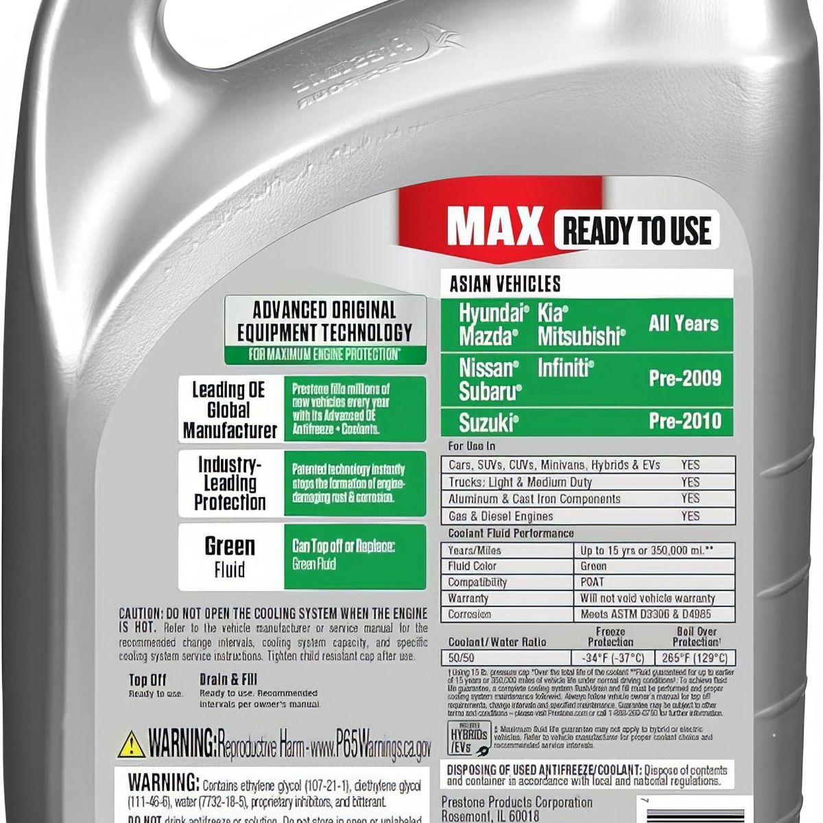PRESTONE - Refrigerante y Anticongelante Prestone Max 50% Para Asiáticos Verde
