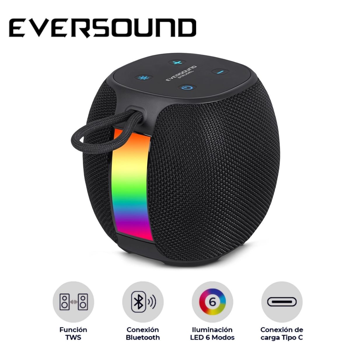 EVERSOUND - Parlante Eversound EV 500 Strudel BT USB TWS Luces RGB