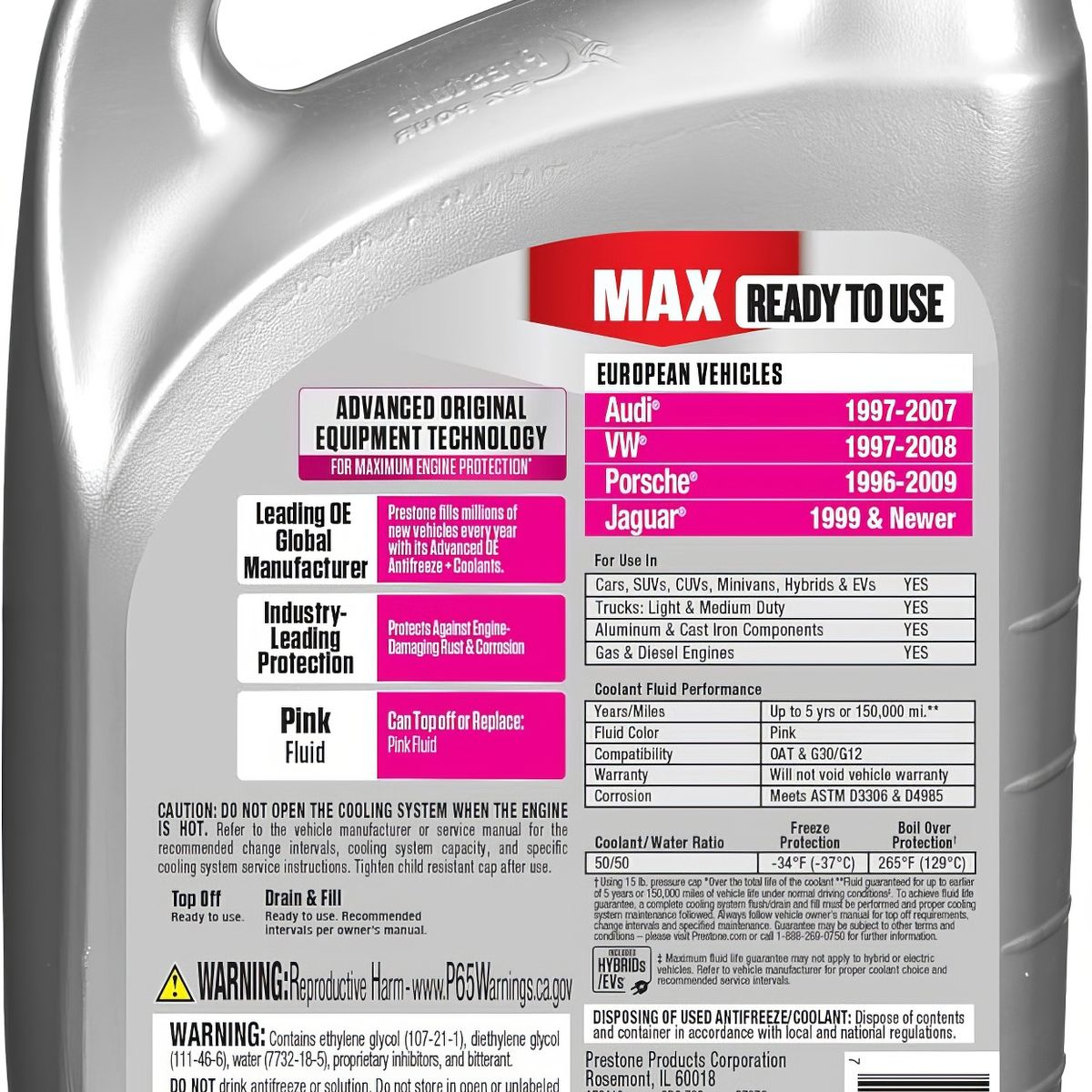 PRESTONE - Refrigerante y Anticongelante Prestone Max 50% Para Europeo Rosa