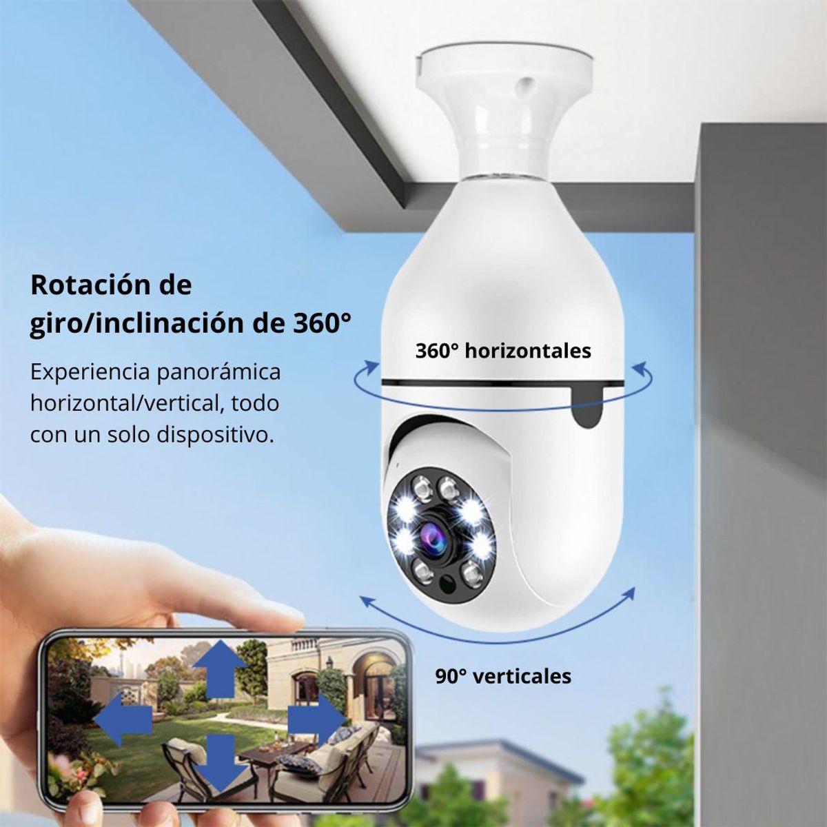 SEISA - Cámara Foco WiFi SEISA 1080P Full HD con Visión Nocturna Detección de Movimiento y Audio 360°
