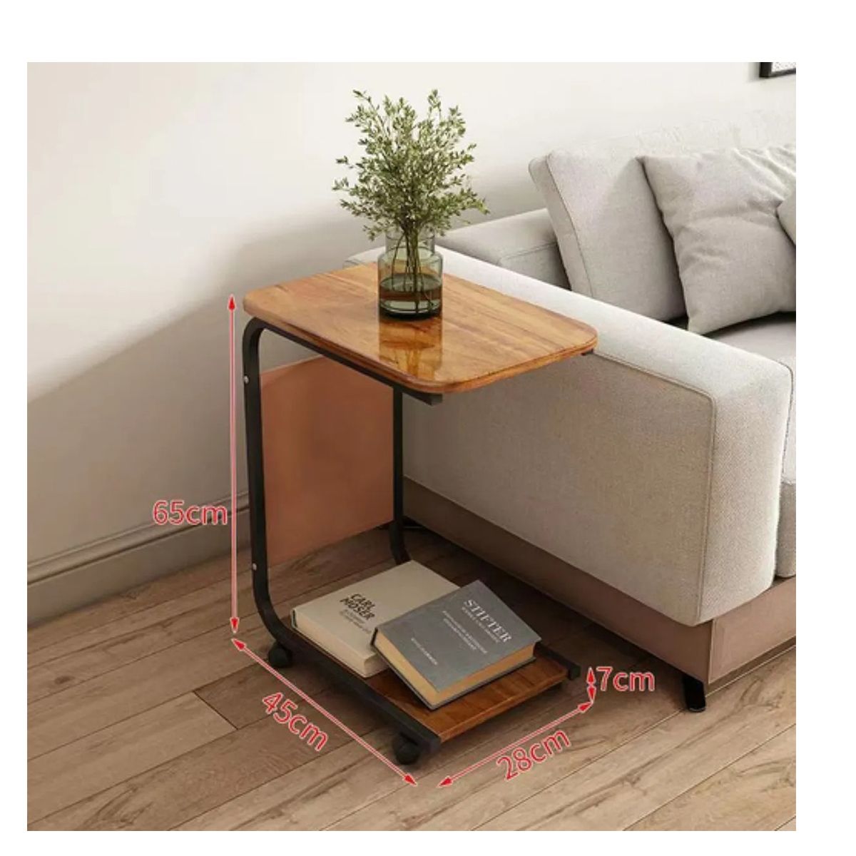 EVERSO - Mesa Auxiliar Con Ruedas 2 Niveles Para Sala Sofa Y Cama