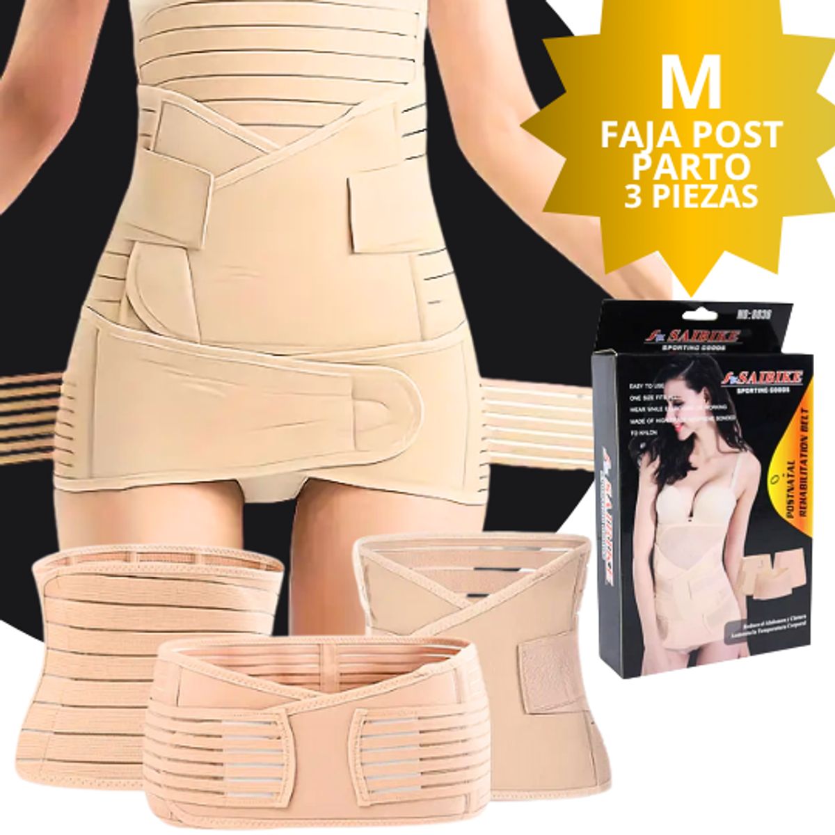 GENERICO - Faja Post parto de 3 Piezas Abdomen, Cintura y Pelvis M